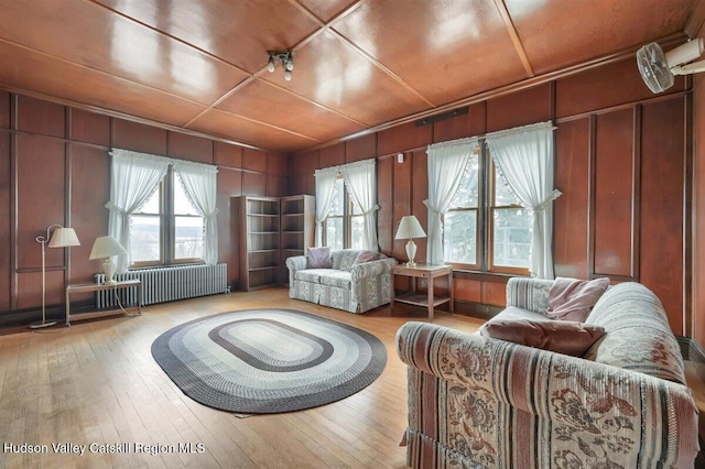 996 Dominican Ln, Saugerties, NY 12477 - living room featuring radiator heating unit, healthy amount of natural light, hardwood / wood-style flooring, and a decorative wall