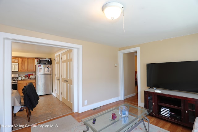 living room with light hardwood / wood-style floors