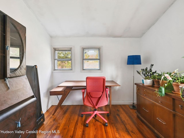 office with dark hardwood / wood-style flooring