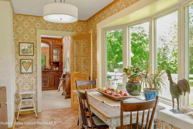 carpeted dining space with a wealth of natural light