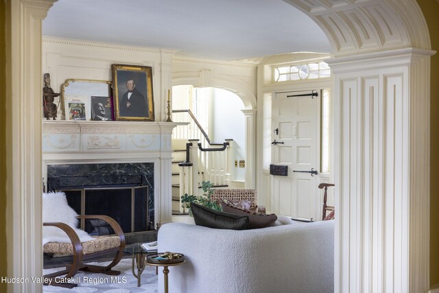 18 Striebel Rd, Woodstock, NY 12498 - living room with a premium fireplace and arched walkways