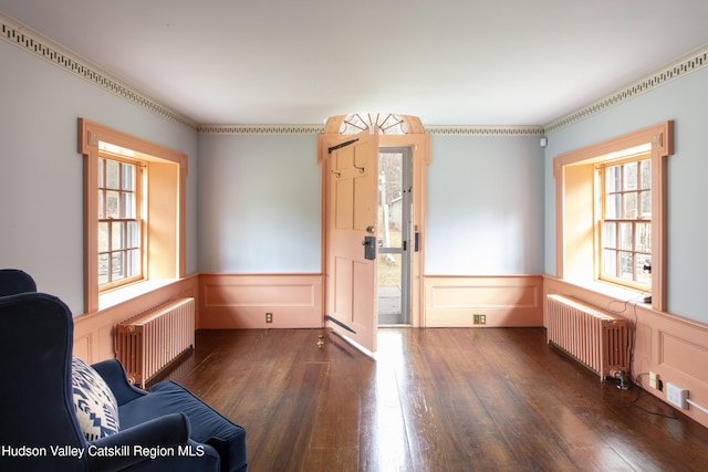 18 Striebel Rd, Woodstock, NY 12498 - interior space with a decorative wall, wood finished floors, and radiator heating unit