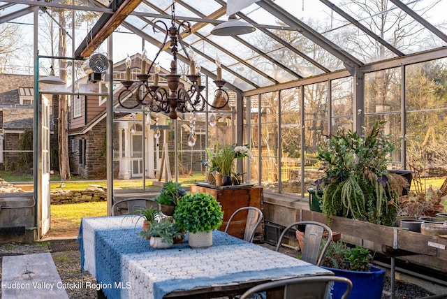 18 Striebel Rd, Woodstock, NY 12498 - sunroom / solarium featuring an inviting chandelier and outdoor dining area