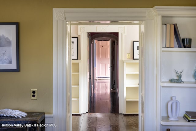 18 Striebel Rd, Woodstock, NY 12498 - corridor featuring arched walkways and dark wood finished floors