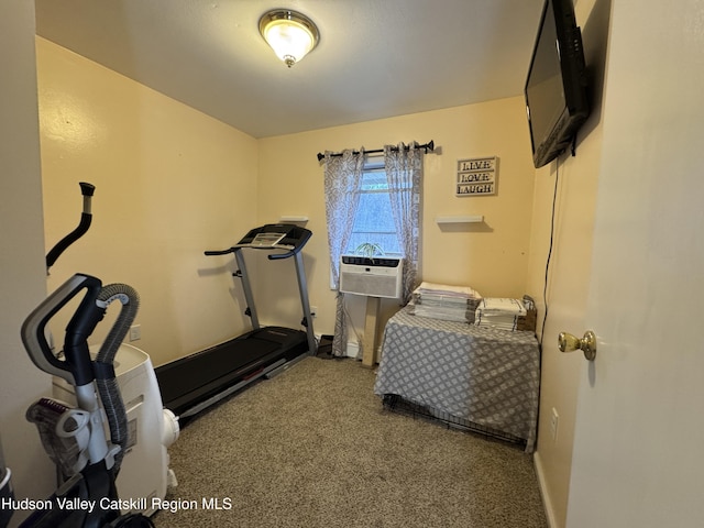 workout area featuring cooling unit and carpet