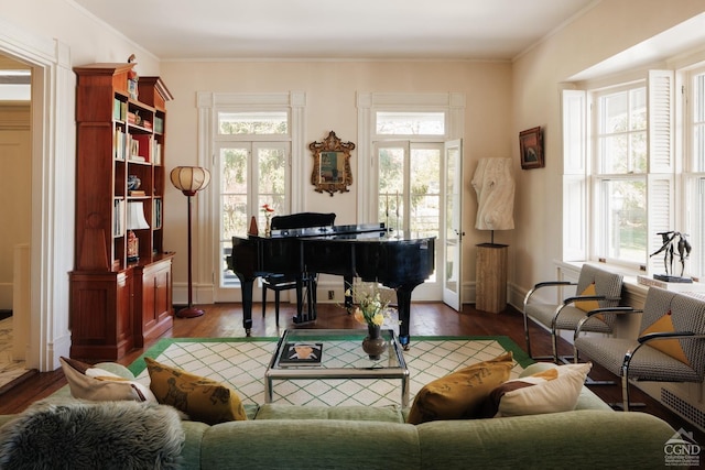 152 William St, Catskill, NY 12414 - sitting room featuring plenty of natural light, dark wood-type flooring, and ornamental molding