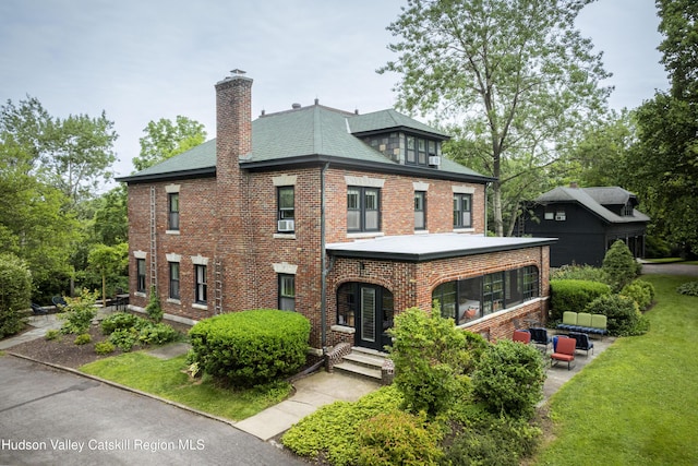 4170 Rte 9w, West Camp, NY 12477 - view of front of house with a chimney, brick siding, and a front yard
