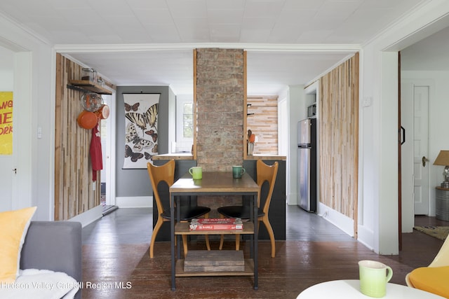 4170 Rte 9w, West Camp, NY 12477 - dining space featuring wood finished floors, wooden walls, and ornamental molding