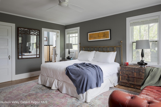 4170 Rte 9w, West Camp, NY 12477 - bedroom with ornamental molding, wood finished floors, and a ceiling fan