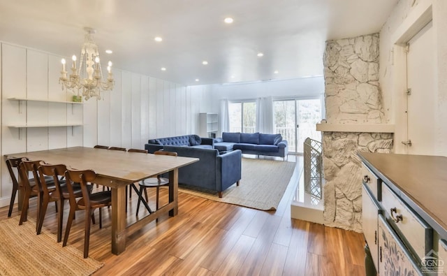 59 Scribner Hollow Rd # B-2, Hunter, NY 12442 - dining space with a chandelier, light wood-type flooring, and recessed lighting