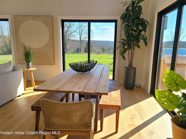 dining area featuring light wood-type flooring