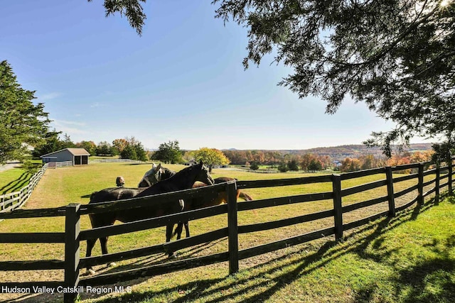 view of gate with an outbuilding and a rural view