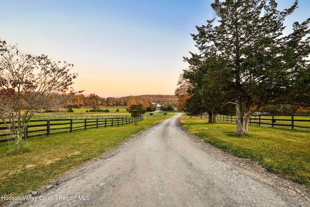 view of street with a rural view