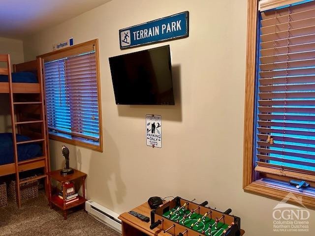 274 Brooksburgh Rd Unit 10, Windham, NY 12496 - rec room featuring a baseboard heating unit and carpet floors