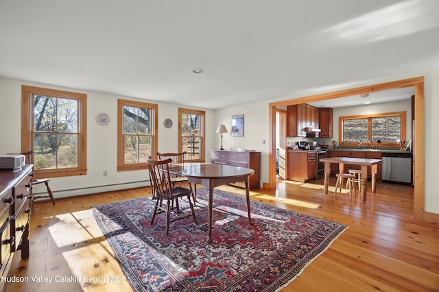 55 Church Ave, Germantown, NY 12526 - dining space with light wood finished floors, healthy amount of natural light, and a baseboard heating unit