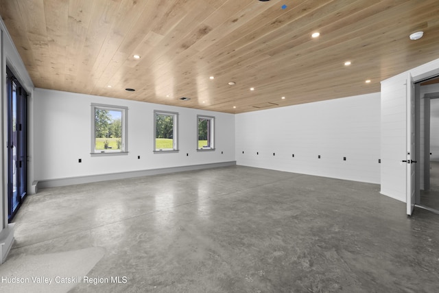 1248 Albany Post Rd, Gardiner, NY 12525 - unfurnished living room with wooden ceiling, finished concrete floors, recessed lighting, and baseboards
