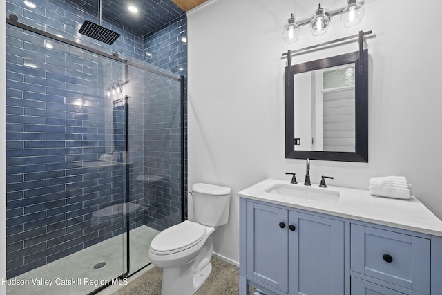 1248 Albany Post Rd, Gardiner, NY 12525 - bathroom with toilet, vanity, a stall shower, and baseboards