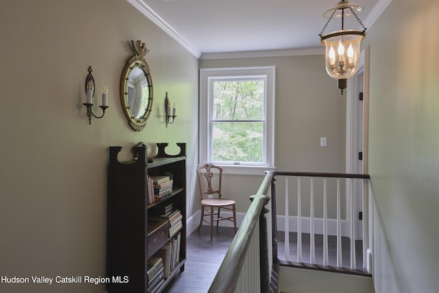 367 Cushetunk Dr, Cochecton Center, NY 12727 - bedroom with a chandelier, crown molding, and dark wood-style flooring