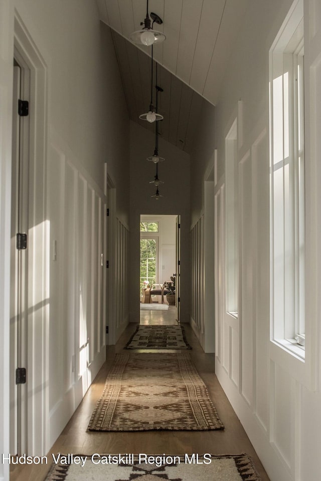 245 Brown Rd, Olivebridge, NY 12461 - hall with wooden ceiling, high vaulted ceiling, and wood finished floors