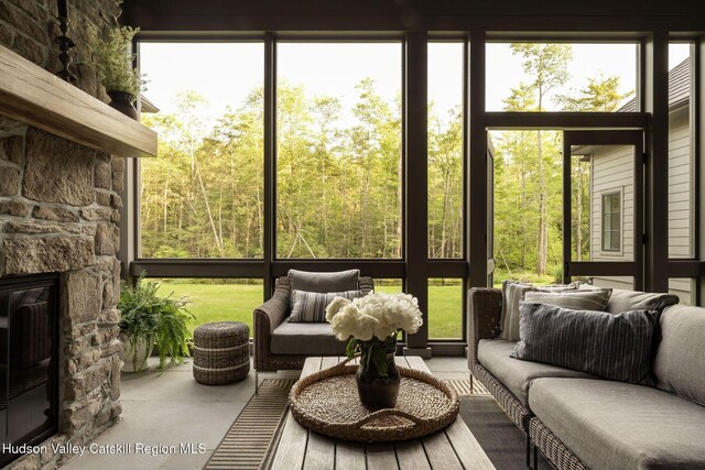 245 Brown Rd, Olivebridge, NY 12461 - sunroom / solarium with an outdoor living space with a fireplace and healthy amount of natural light