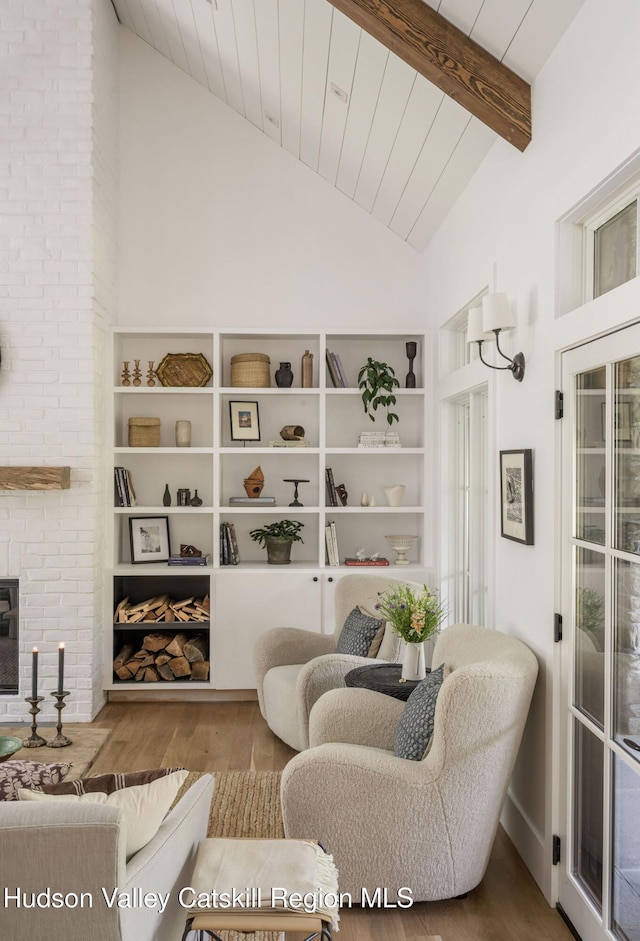 245 Brown Rd, Olivebridge, NY 12461 - living area featuring wood finished floors, wooden ceiling, and a fireplace
