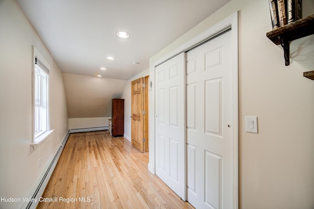 2-6 Old Firehouse Rd, Plattekill, NY 12568 - hall featuring baseboard heating, light wood-type flooring, a baseboard radiator, and recessed lighting