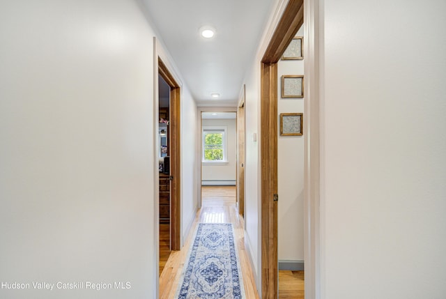 2-6 Old Firehouse Rd, Plattekill, NY 12568 - hallway featuring a baseboard heating unit, light wood finished floors, and recessed lighting