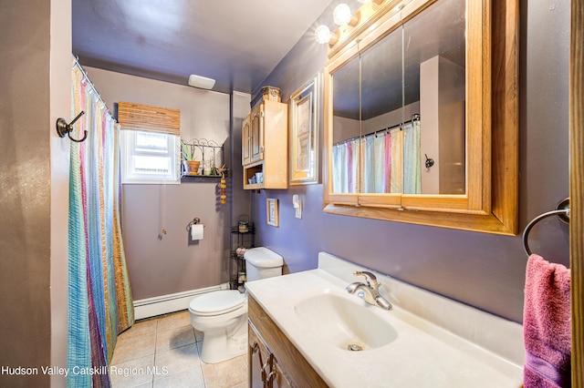 2-6 Old Firehouse Rd, Plattekill, NY 12568 - full bathroom with a baseboard heating unit, tile patterned floors, vanity, and a shower with curtain