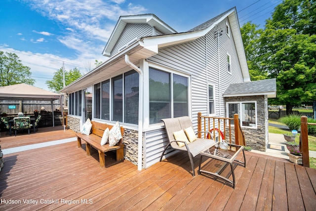 2-6 Old Firehouse Rd, Plattekill, NY 12568 - wooden terrace featuring a sunroom and a gazebo