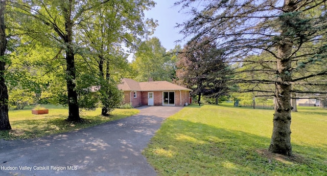 13 Birk St, Acra, NY 12405 - ranch-style house with driveway, a front yard, and brick siding
