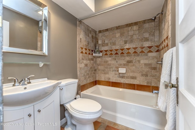 full bath with toilet, shower / washtub combination, and vanity