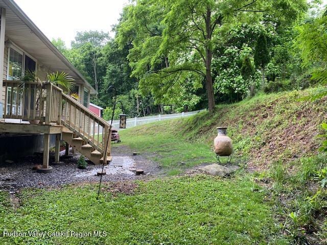 87 Dock St, Saugerties, NY 12477 - view of yard with stairway and a wooden deck