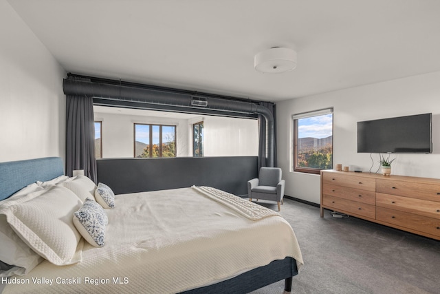 carpeted bedroom featuring multiple windows