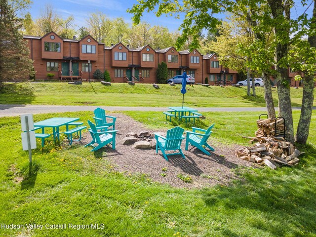 11 Quads Way, Windham, NY 12496 - view of green lawn with an outdoor fire pit and a residential view