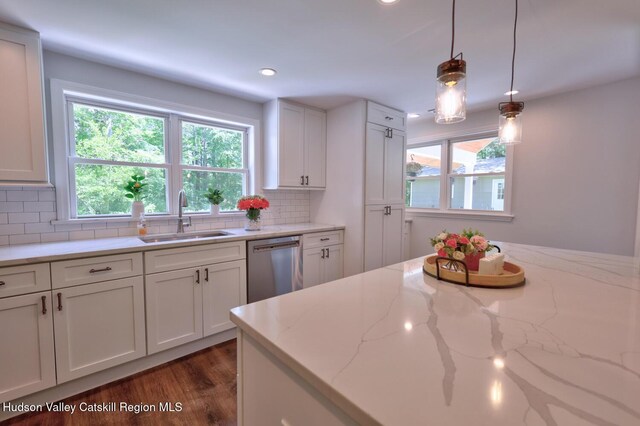 534 Rte 145, Cairo, NY 12413 - kitchen with a sink, dishwasher, backsplash, white cabinets, and recessed lighting