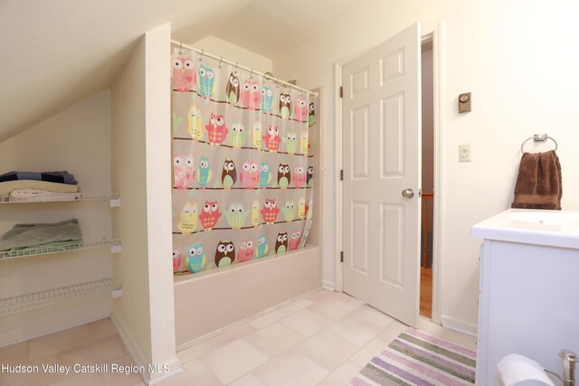 3 Carriage House Ct, Hyde Park, NY 12538 - full bath with vaulted ceiling, shower / bath combination with curtain, and vanity
