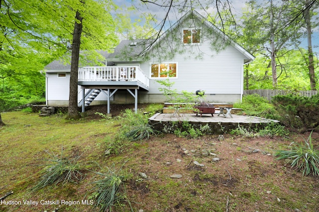 3 Carriage House Ct, Hyde Park, NY 12538 - back of property featuring a deck, an outdoor fire pit, stairs, fence, and crawl space