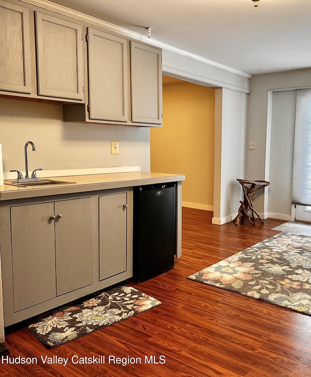 kitchen featuring refrigerator, dark hardwood / wood-style flooring, and sink