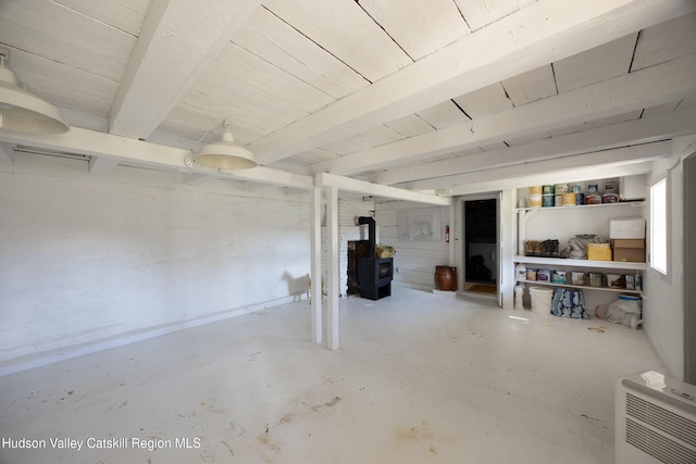 592 County Route 6, High Falls, NY 12440 - below grade area with a wood stove