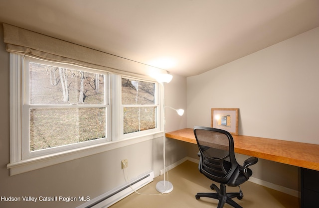 592 County Route 6, High Falls, NY 12440 - office area featuring baseboards and a baseboard heating unit