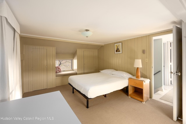 592 County Route 6, High Falls, NY 12440 - bedroom with carpet flooring and wooden walls