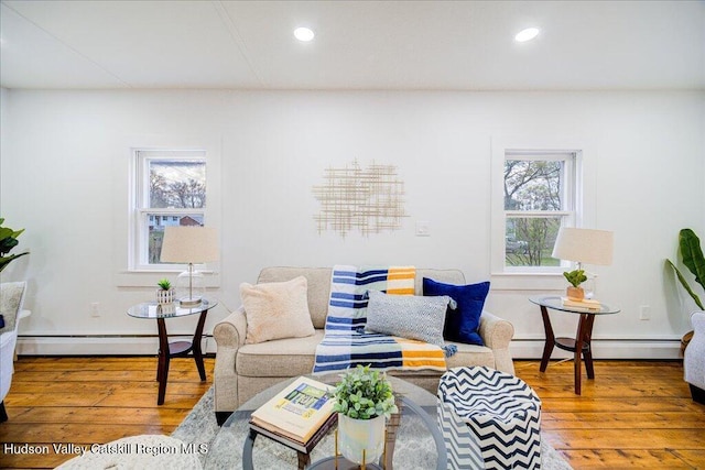1792 State Route 213, Ulster Park, NY 12487 - living room with baseboard heating, hardwood / wood-style flooring, and recessed lighting