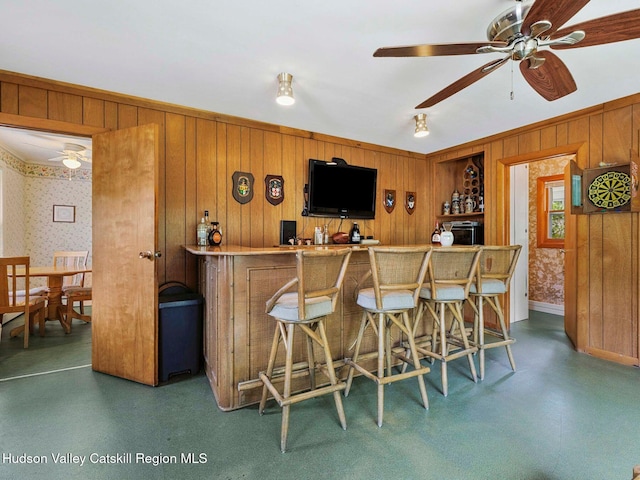 2481 Rte 145, East Durham, NY 12423 - indoor dry bar with wood walls and ceiling fan