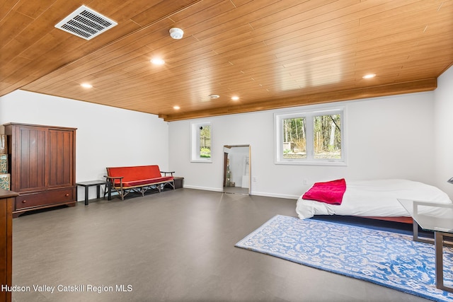 220 John Joy Rd, Woodstock, NY 12498 - living area featuring wooden ceiling, recessed lighting, finished concrete floors, and baseboards