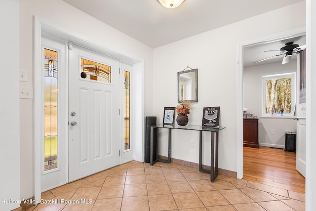 220 John Joy Rd, Woodstock, NY 12498 - entrance foyer featuring ceiling fan, light tile patterned flooring, and baseboards