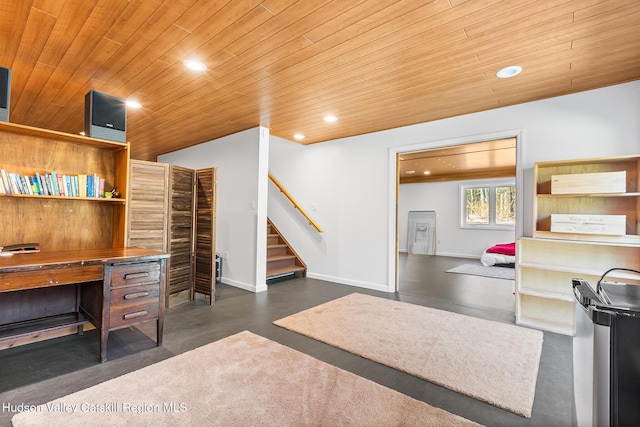 220 John Joy Rd, Woodstock, NY 12498 - office space with wood ceiling, recessed lighting, and baseboards