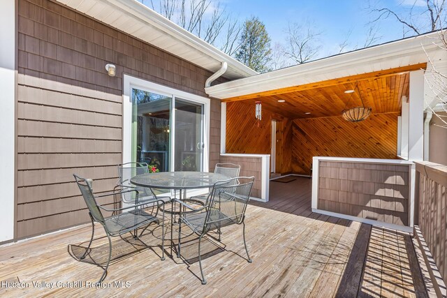 220 John Joy Rd, Woodstock, NY 12498 - wooden terrace with outdoor dining area