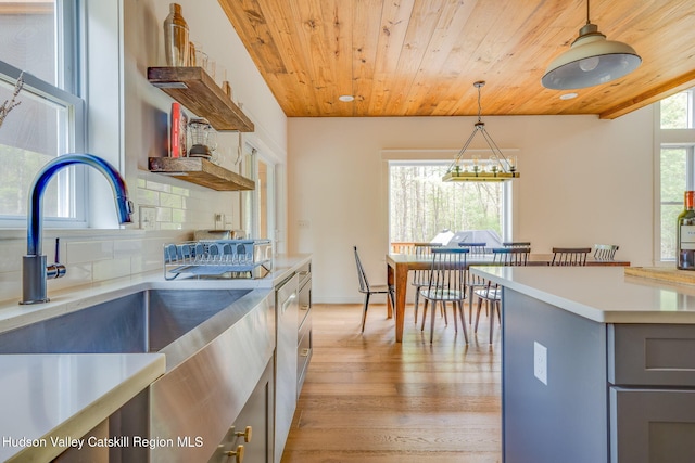 51 Houtman Rd, Saugerties, NY 12477 - kitchen featuring light countertops, a sink, gray cabinetry, and wooden ceiling