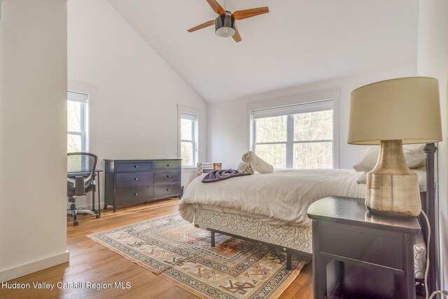 51 Houtman Rd, Saugerties, NY 12477 - bedroom with ceiling fan, wood finished floors, and high vaulted ceiling