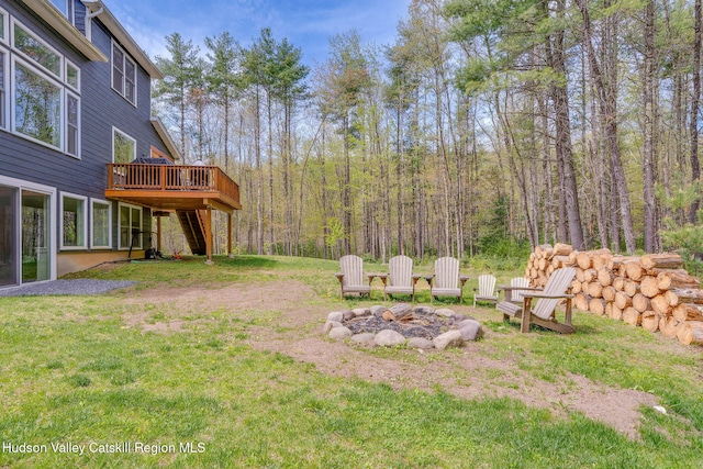 51 Houtman Rd, Saugerties, NY 12477 - view of yard with a wooden deck and an outdoor fire pit